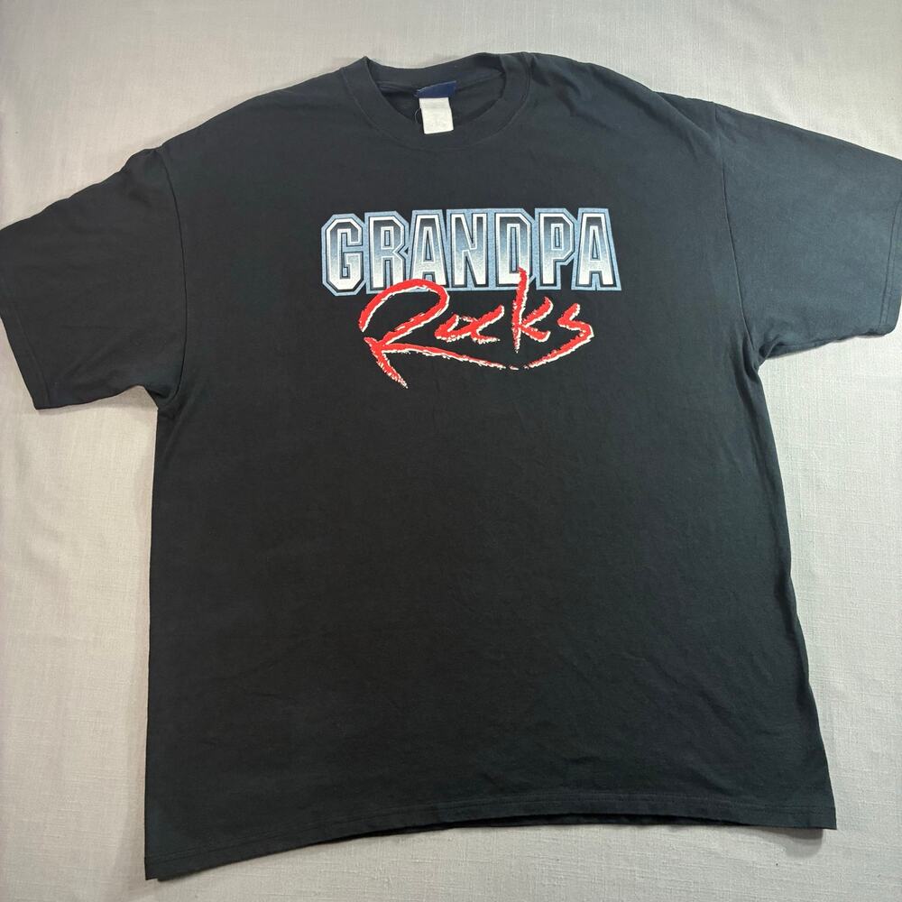 Grandpa Rocks Graphic T Shirt Black Mens XL Funny Gift Day Dad Tee